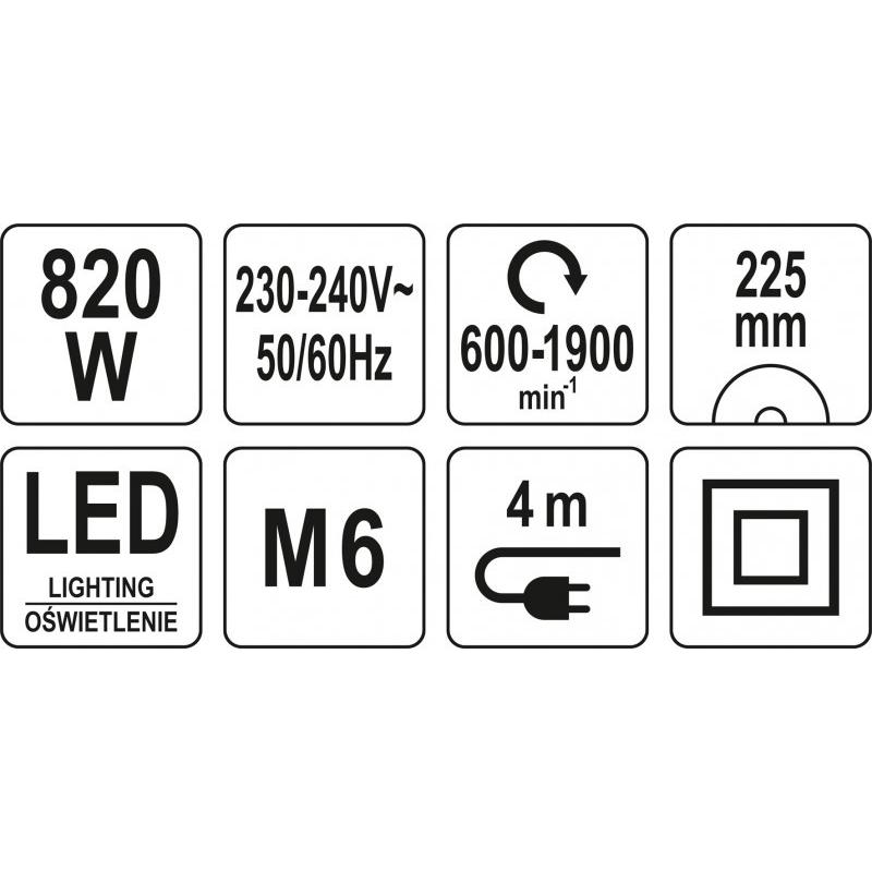 YATO Falcsiszoló zsiráf beépített porszívóval és LED lámpával 820 W (YT-82355) YATO Falcsiszoló zsiráf beépített porszívóval és LED lámpával 820 W (YT-82355)