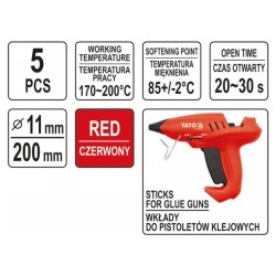 YATO Ragasztópatron piros 11 x 200 mm (5 db/cs) (YT-82434)