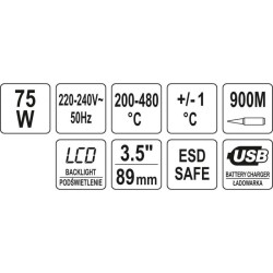 YATO Forrasztóállomás LCD kijelző 75 W (YT-82456) YATO Forrasztóállomás LCD kijelző 75 W (YT-82456)