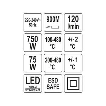 YATO Forrasztó és hőlégfúvó állomás 2 az 1-ben 75 - 750 W (YT-82458)