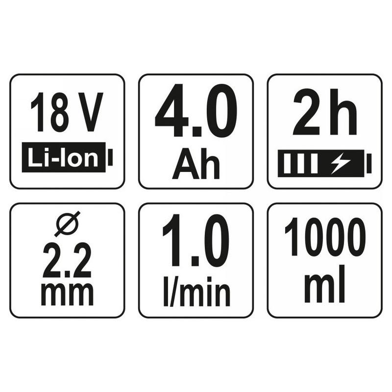 YATO Akkus festékszórópisztoly 1000 ml 18 V Li-Ion (1 x 4,0 Ah akku + töltő) (YT-82765)