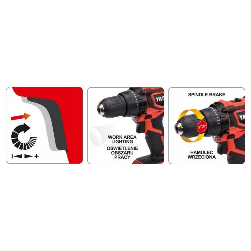 YATO Akkus fúrócsavarozó 42 Nm szénkefe nélküli 18 V Li-Ion (1 x 2,0 Ah akku + töltő) (YT-82794)