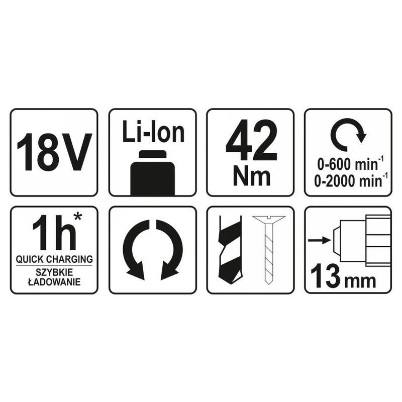 YATO Akkus fúrócsavarozó 42 Nm szénkefe nélküli 18 V Li-Ion (akku + töltő nélkül) (YT-82795)