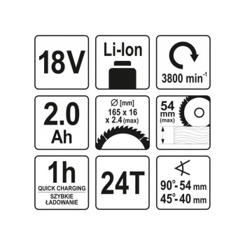 YATO Akkus körfűrész 165 mm 18 V Li-Ion (1 x 2,0 Ah akku + töltő) (YT-82810) YATO Akkus körfűrész 165 mm 18 V Li-Ion (1 x 2,0 Ah akku + töltő) (YT-82810)