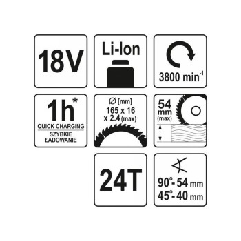 YATO Akkus körfűrész 165 mm 18 V Li-Ion (akku + töltő nélkül) (YT-82811) YATO Akkus körfűrész 165 mm 18 V Li-Ion (akku + töltő nélkül) (YT-82811)