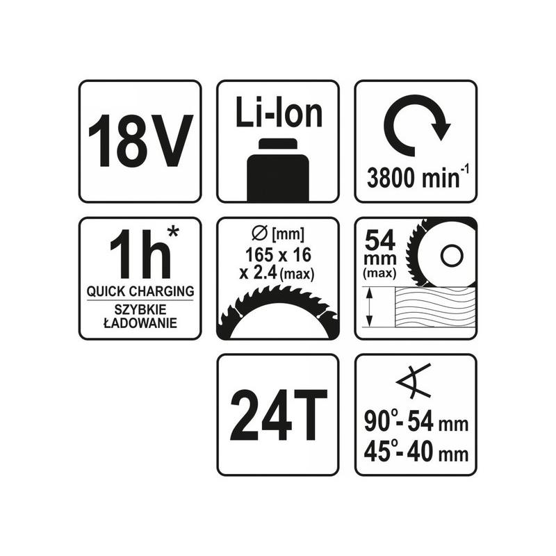 YATO Akkus körfűrész 165 mm 18 V Li-Ion (akku + töltő nélkül) (YT-82811)