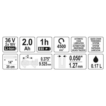 YATO Akkus láncfűrész 350 mm 2 x 18 V (2 x 2,0 Ah akku + töltő) (YT-82812)