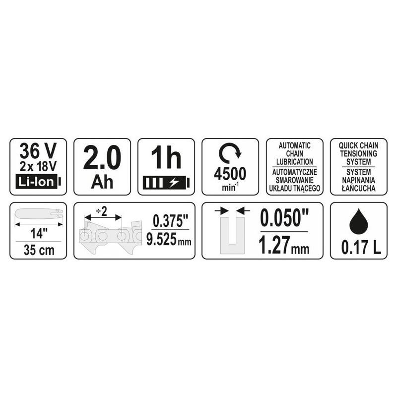YATO Akkus láncfűrész 350 mm 2 x 18 V (2 x 2,0 Ah akku + töltő) (YT-82812)