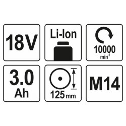 YATO Akkus sarokcsiszoló 125 mm 18 V Li-Ion (2 x 3,0 Ah akku + töltő) (YT-82828) YATO Akkus sarokcsiszoló 125 mm 18 V Li-Ion (2 x 3,0 Ah akku + töltő) (YT-82828)