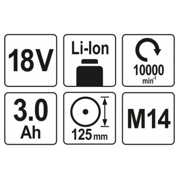 YATO Akkus sarokcsiszoló 125 mm 18 V Li-Ion (2 x 3,0 Ah akku + töltő) (YT-82828) YATO Akkus sarokcsiszoló 125 mm 18 V Li-Ion (2 x 3,0 Ah akku + töltő) (YT-82828)