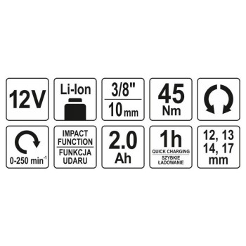 YATO Akkus sarok ütvecsavarozó 3/8' 45 Nm 12 V Li-Ion (1 x 2,0 Ah akku + töltő) (YT-82902)