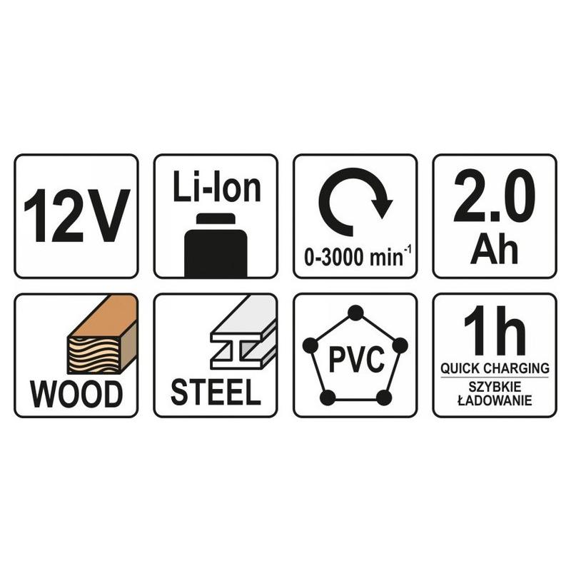 YATO Akkus szablyafűrész 12 V Li-Ion (1 x 2,0 Ah akku + töltő) (YT-82904)