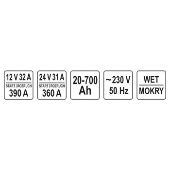 YATO Akkumulátor töltő-indító 12-24 V / 360 A / 20-700 Ah (YT-83061) YATO Akkumulátor töltő-indító 12-24 V / 360 A / 20-700 Ah (YT-83061)