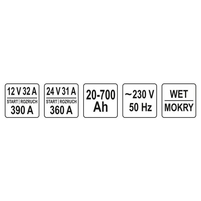 YATO Akkumulátor töltő-indító 12-24 V / 360 A / 20-700 Ah (YT-83061)