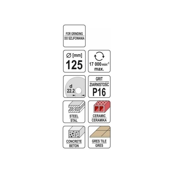 YATO Univerzális csiszolókorong 125 x 22,2 mm / P16 (YT-83261)