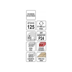 YATO Univerzális csiszolókorong 125 x 22,2 mm / P24 (YT-83262) YATO Univerzális csiszolókorong 125 x 22,2 mm / P24 (YT-83262)