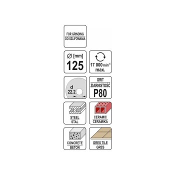 YATO Univerzális csiszolókorong 125 x 22,2 mm / P80 (YT-83265)