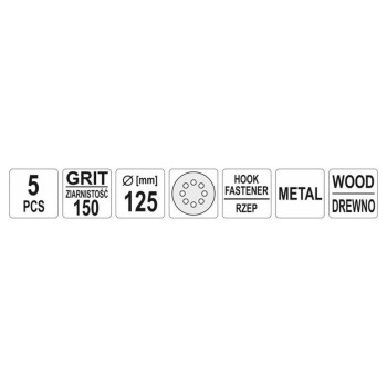 YATO Tépőzáras fíbertárcsa 125 mm / P150 8 lyukas (5 db/cs) (YT-83456)