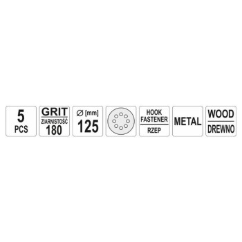YATO Tépőzáras fíbertárcsa 125 mm / P180 8 lyukas (5 db/cs) (YT-83457)