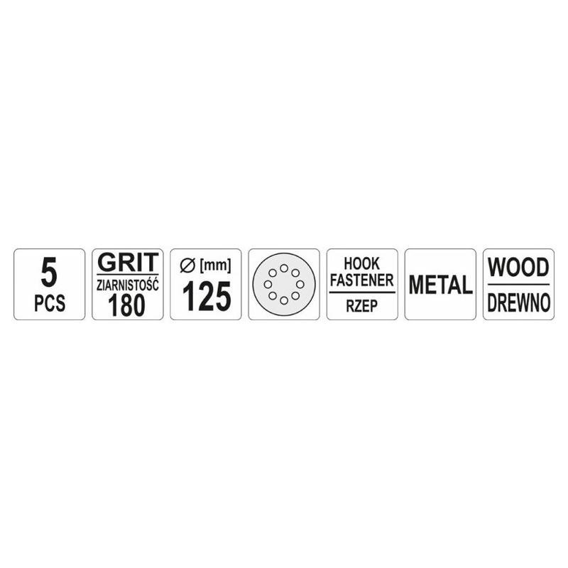 YATO Tépőzáras fíbertárcsa 125 mm / P180 8 lyukas (5 db/cs) (YT-83457)