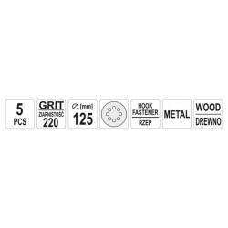 YATO Tépőzáras fíbertárcsa 125 mm / P220 8 lyukas (5 db/cs) (YT-83458) YATO Tépőzáras fíbertárcsa 125 mm / P220 8 lyukas (5 db/cs) (YT-83458)