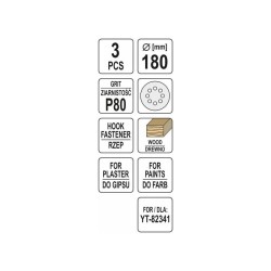 YATO Tépőzáras fíbertárcsa 180 mm / P80 (3 db/cs) (YT-83462) YATO Tépőzáras fíbertárcsa 180 mm / P80 (3 db/cs) (YT-83462)