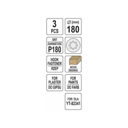 YATO Tépőzáras fíbertárcsa 180 mm / P180 (3 db/cs) (YT-83466) YATO Tépőzáras fíbertárcsa 180 mm / P180 (3 db/cs) (YT-83466)