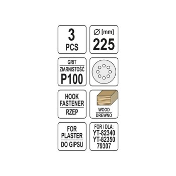 YATO Tépőzáras fíbertárcsa 225 mm / P100 (3 db/cs) (YT-83473)
