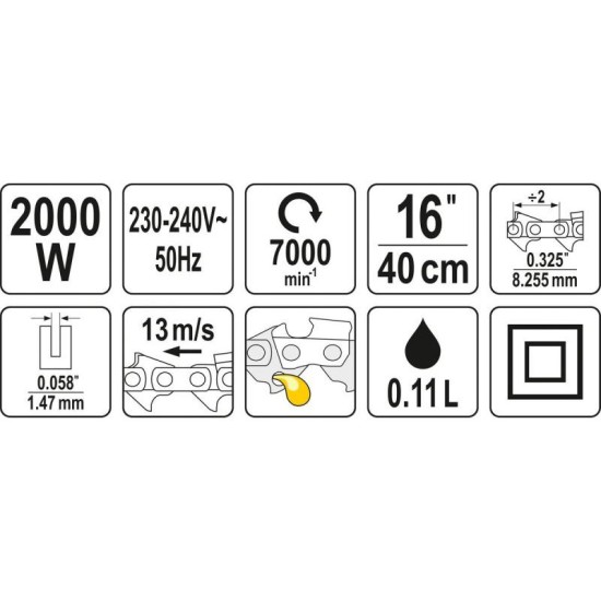 YATO YT-84870 elektromos láncfűrész – 2000 W, 40 cm, automatikus lánckenés