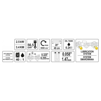 YATO Benzines láncfűrész 56,5 cm3 0,24 l (YT-84910) YATO Benzines láncfűrész 56,5 cm3 0,24 l (YT-84910)
