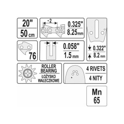YATO Láncfűrész láncvezető 20' 0,325' 1,5 mm (YT-84937)