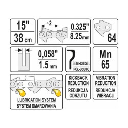 YATO Láncfűrész lánc 15' 0,325' 1,5 mm 64 szem (YT-84941) YATO Láncfűrész lánc 15' 0,325' 1,5 mm 64 szem (YT-84941)