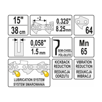YATO Láncfűrész lánc 15' 0,325' 1,5 mm 64 szem (YT-84941)