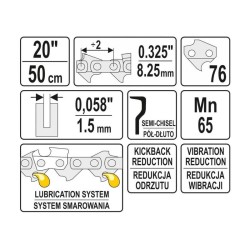 YATO Láncfűrész lánc 20' 0,325' 1,5 mm 76 szem (YT-84944) YATO Láncfűrész lánc 20' 0,325' 1,5 mm 76 szem (YT-84944)