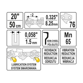 YATO Láncfűrész lánc 20' 0,325' 1,5 mm 76 szem (YT-84944)
