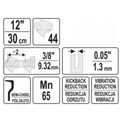 YATO Láncfűrész lánc 12' 3/8' 1,3 mm 44 szem (YT-84949) YATO Láncfűrész lánc 12' 3/8' 1,3 mm 44 szem (YT-84949)