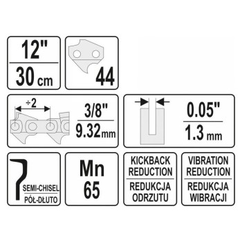 YATO Láncfűrész lánc 12' 3/8' 1,3 mm 44 szem (YT-84949)