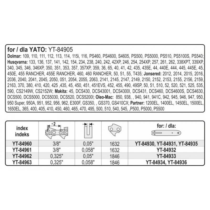 YATO Láncfűrész lánc tekercs 0,325' 1,3 mm 1846 szem (YT-84962)