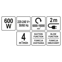 YATO Lombfúvó-Szívó, légseprő 600 W (YT-85170)