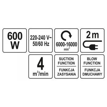 YATO Lombfúvó-Szívó, légseprő 600 W (YT-85170)