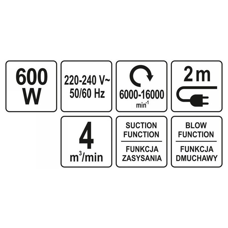 YATO Lombfúvó-Szívó, légseprő 600 W (YT-85170)