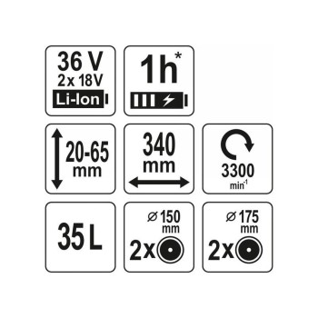 YATO Akkus fűnyíró 340 mm 2 x 18 V (akku + töltő nélkül) (YT-85221) YATO Akkus fűnyíró 340 mm 2 x 18 V (akku + töltő nélkül) (YT-85221)