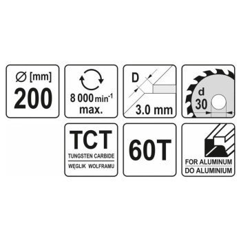 YATO Fűrésztárcsa alumíniumhoz 200 x 30 x 1,5 mm / 60T (YT-6091)