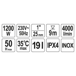 YATO Házi vízmű szivattyú inox hidrofor tartállyal 1200 W (YT-85370) YATO Házi vízmű szivattyú inox hidrofor tartállyal 1200 W (YT-85370)