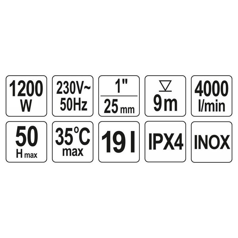 YATO Házi vízmű szivattyú inox hidrofor tartállyal 1200 W (YT-85370)