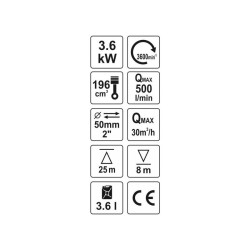 YATO Benzines vízszivattyú 2' 208 cm3 5,9 LE 36 m3/h (YT-85401) YATO Benzines vízszivattyú 2' 208 cm3 5,9 LE 36 m3/h (YT-85401)