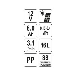 YATO Akkus és napelemes háti permetező 16 liter 12 V 8,0 Ah (YT-86220)