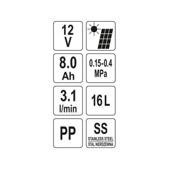 YATO Akkus és napelemes háti permetező 16 liter 12 V 8,0 Ah (YT-86220) YATO Akkus és napelemes háti permetező 16 liter 12 V 8,0 Ah (YT-86220)