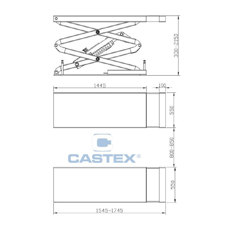 Magas emelésű ollós emelő 3,2 t teherbírás, 0–1720 mm emelési tartomány