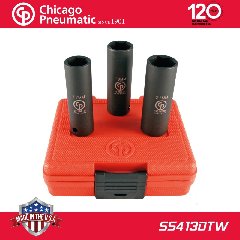 Légkulcsfej készlet 1/2'' 3 db 17-21 mm metrikus hosszú 6 l. - Chicago
